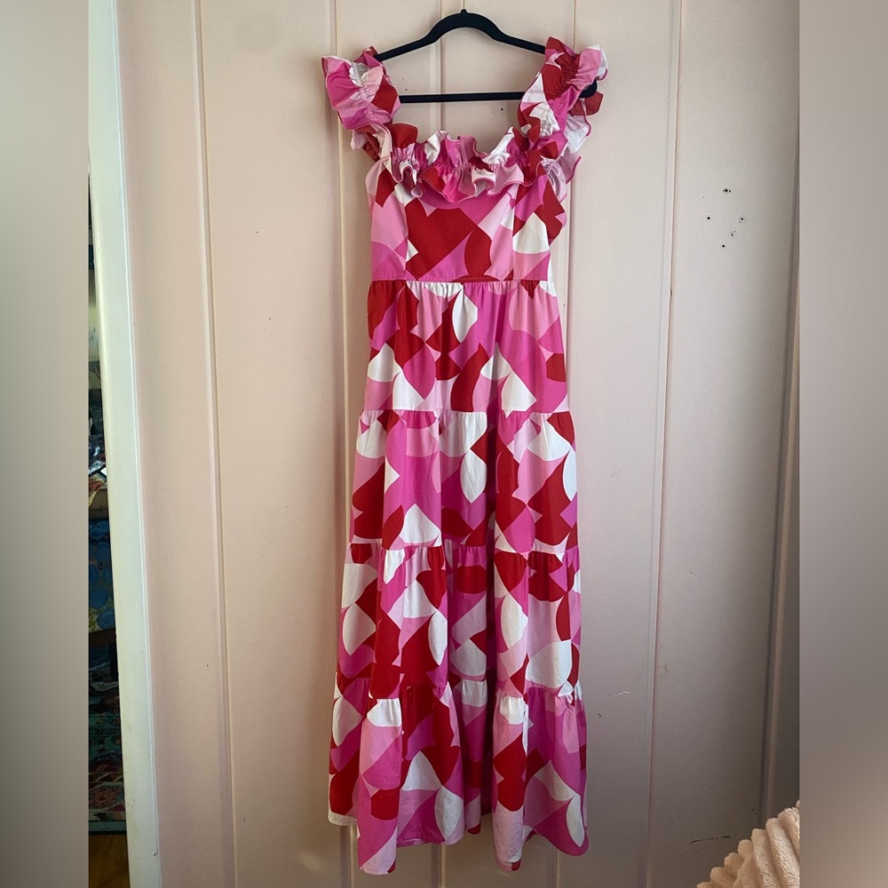 Peach Love women’s Pink and Red Geometric Dress szM - Picture 4 of 6